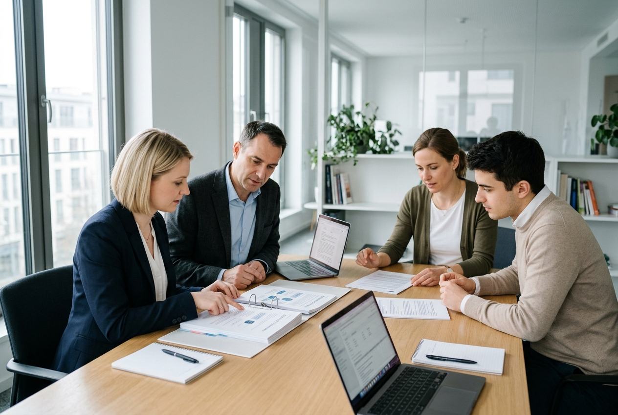 Team reviewing documents